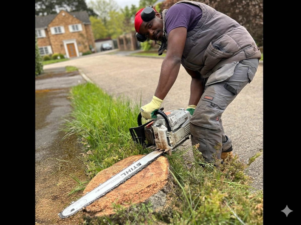 Chris Gomes carrying out tree work on a residential property